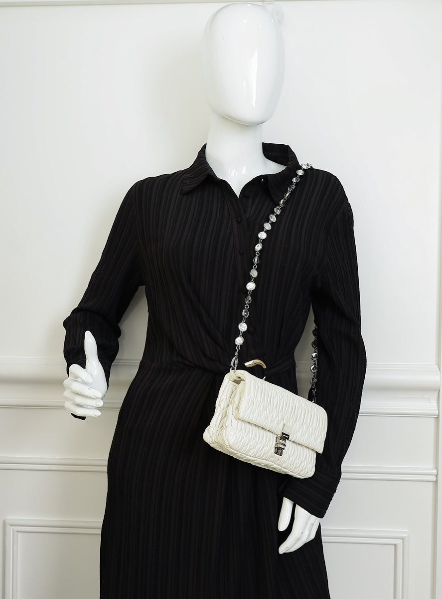 Miu Miu White Nappa Matelasse Crystal Shoulder Bag