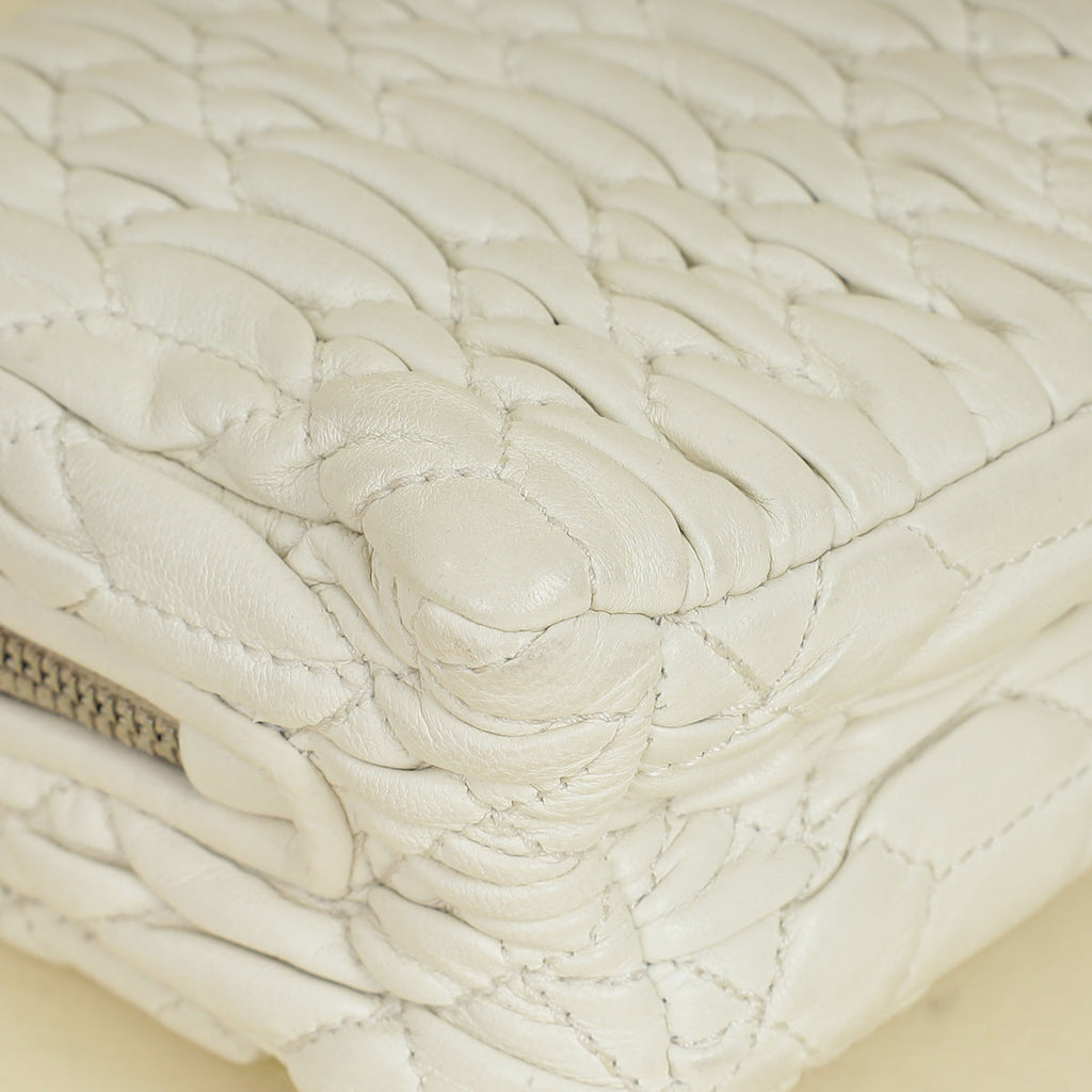 Miu Miu White Nappa Matelasse Crystal Shoulder Bag