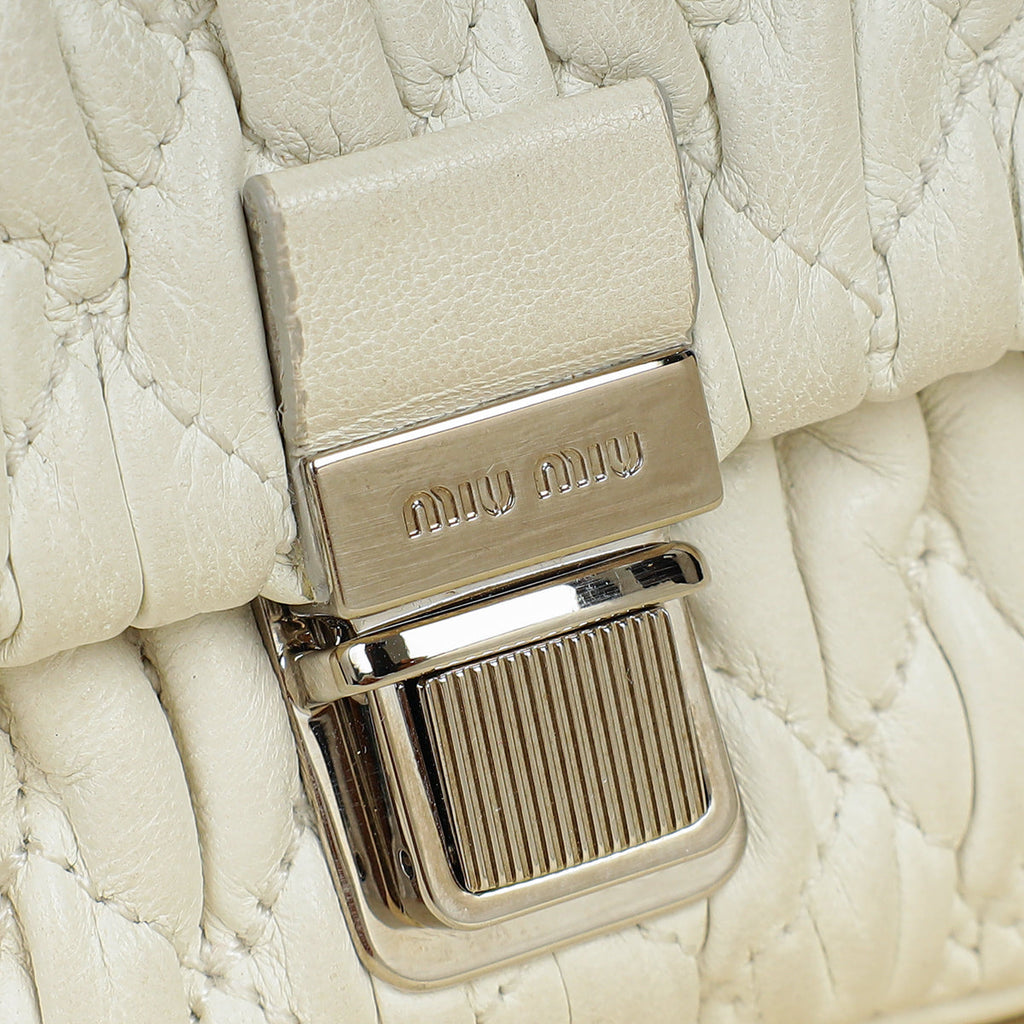 Miu Miu White Nappa Matelasse Crystal Shoulder Bag