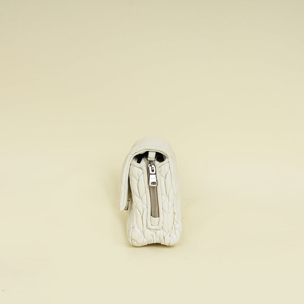 Miu Miu White Nappa Matelasse Crystal Shoulder Bag