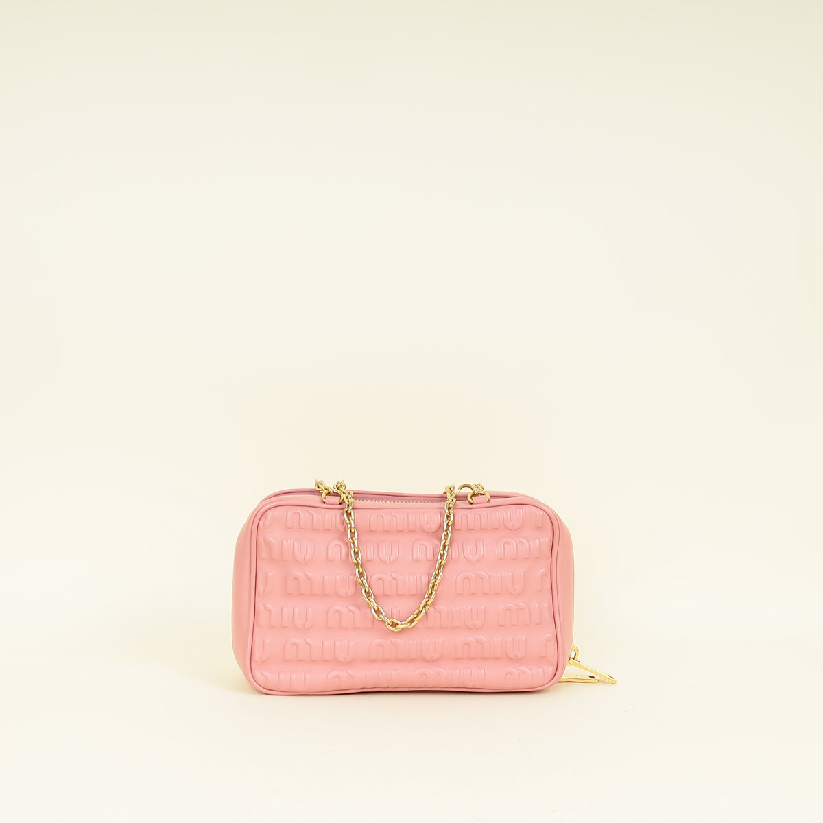 Miu Miu Pink Softy Logo Embossed Chain Shoulder Bag