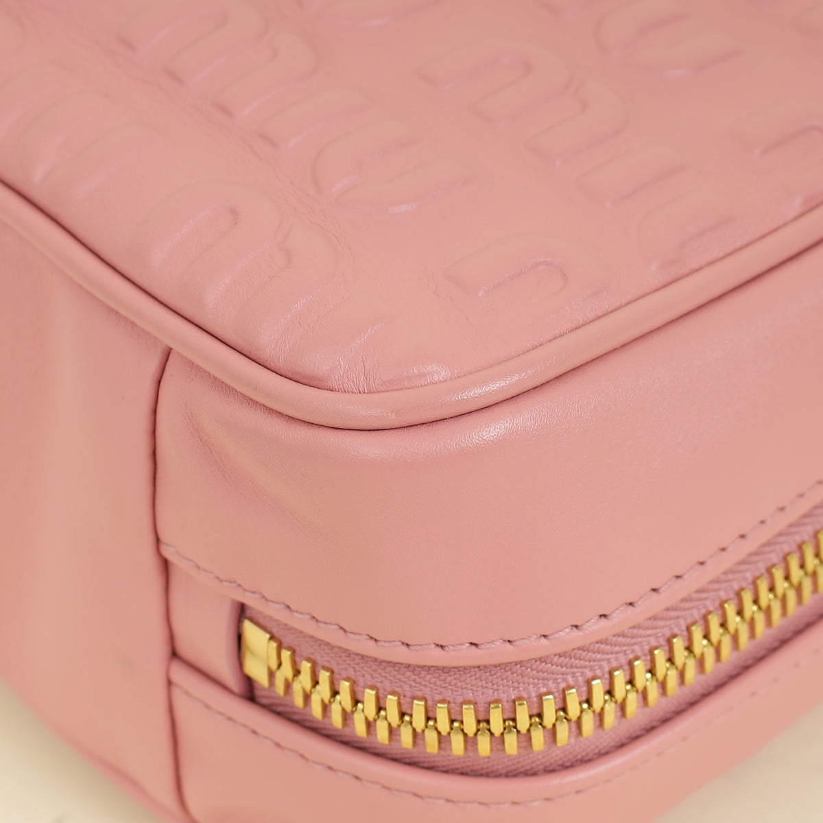 Miu Miu Pink Softy Logo Embossed Chain Shoulder Bag