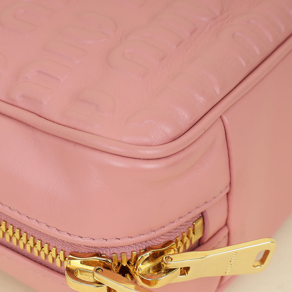 Miu Miu Pink Softy Logo Embossed Chain Shoulder Bag