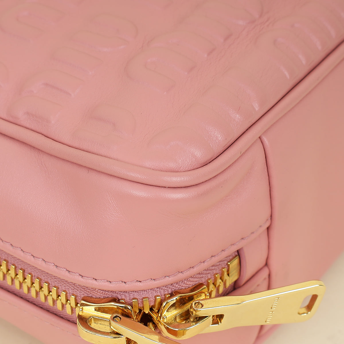 Miu Miu Pink Softy Logo Embossed Chain Shoulder Bag