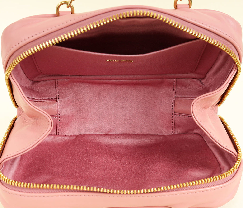 Miu Miu Pink Softy Logo Embossed Chain Shoulder Bag