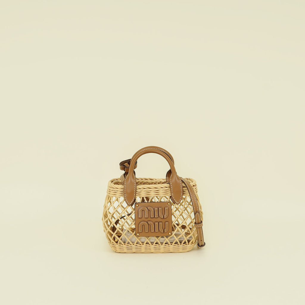 Miu Miu Bicolor Wicker Basket Tote Bag