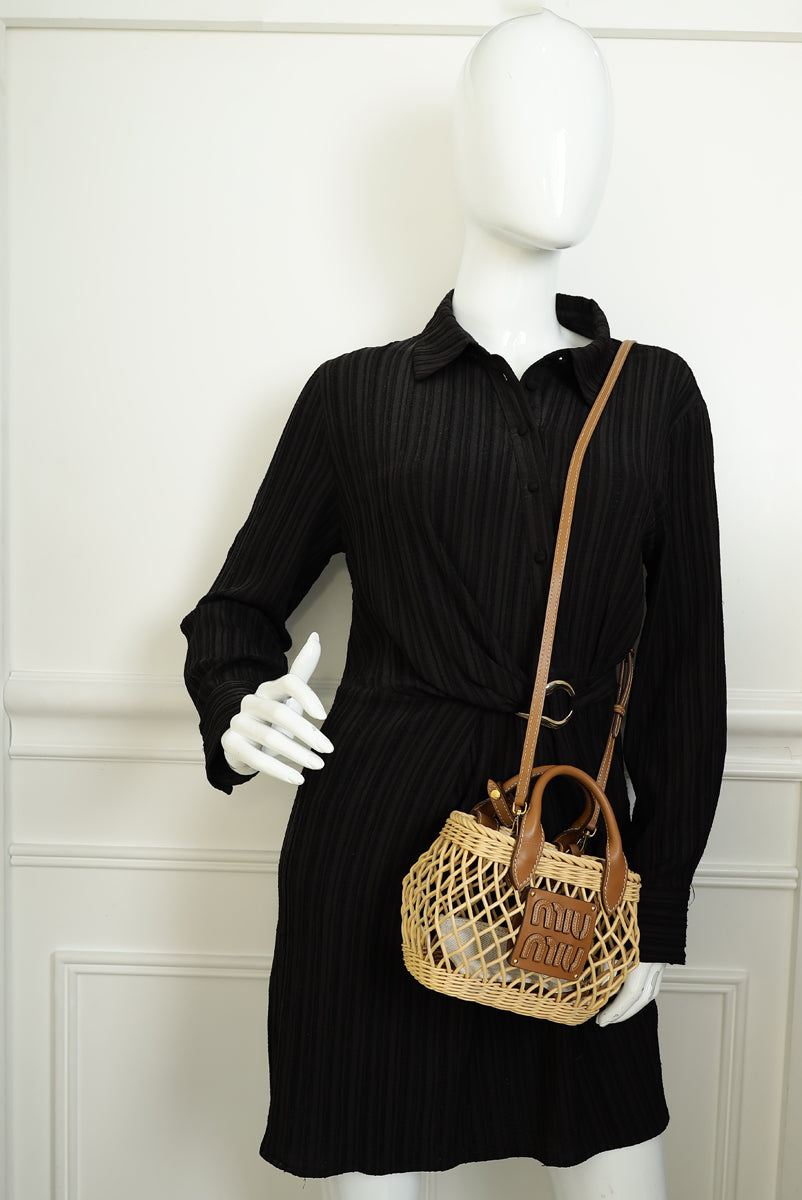 Miu Miu Bicolor Wicker Basket Tote Bag