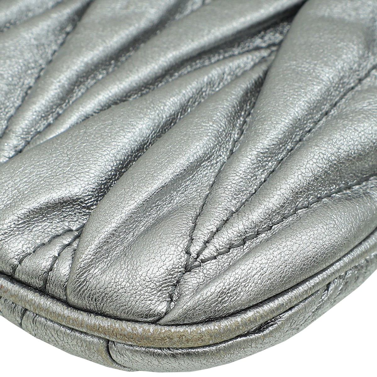 Miu Miu Metallic Silver Matelasse Frame Clutch