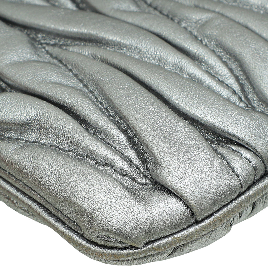 Miu Miu Metallic Silver Matelasse Frame Clutch