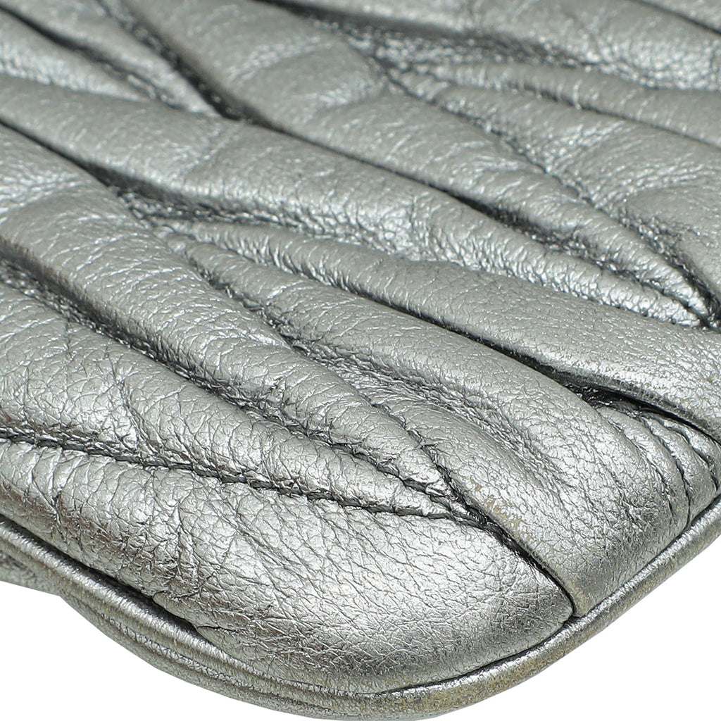 Miu Miu Metallic Silver Matelasse Frame Clutch