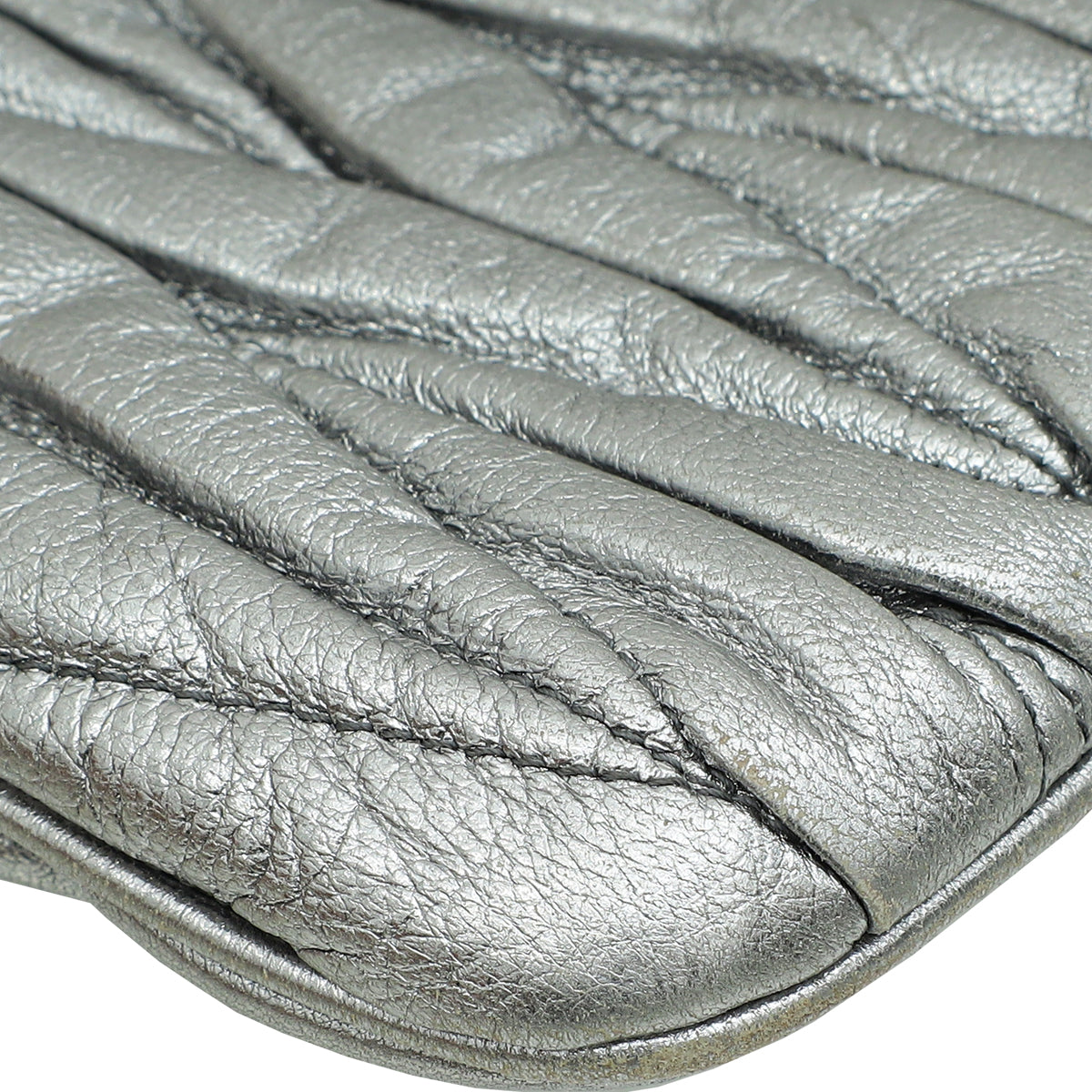 Miu Miu Metallic Silver Matelasse Frame Clutch