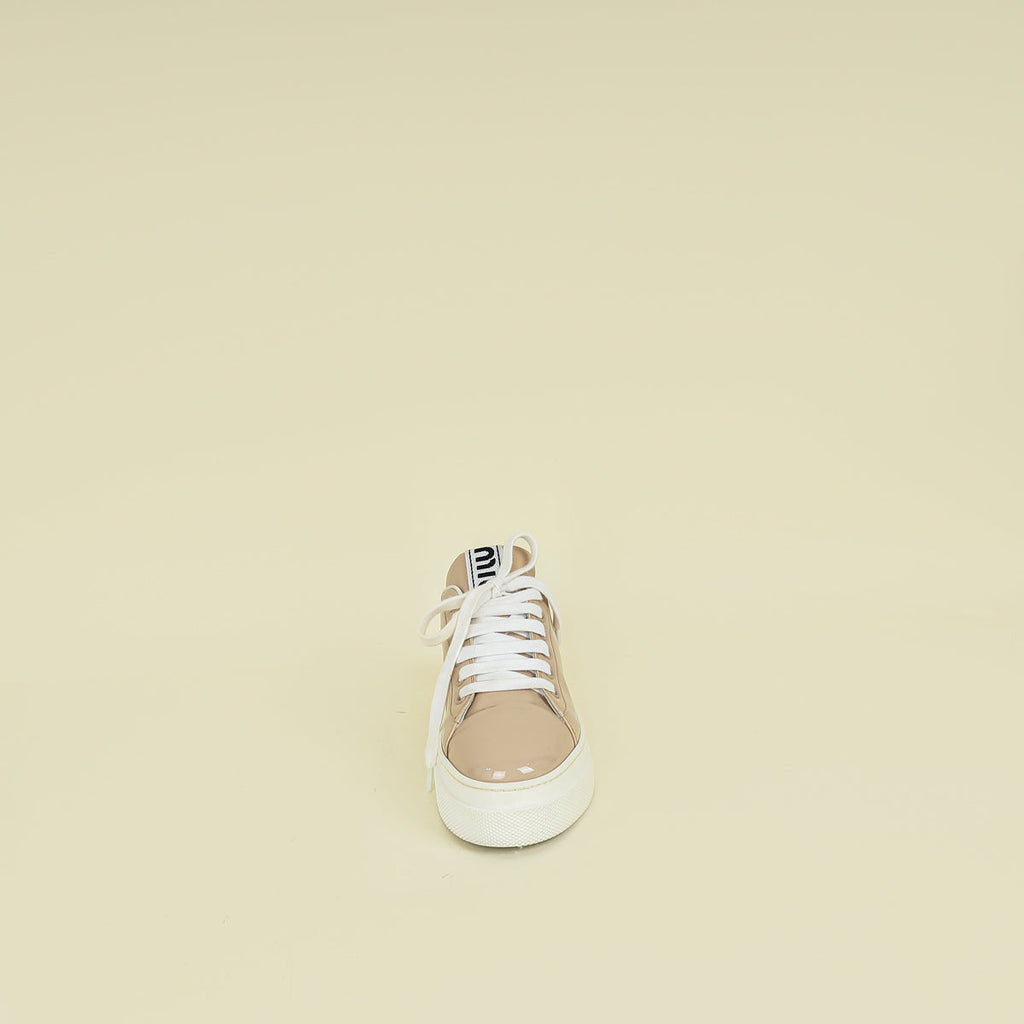 Miu Miu Beige Platform w/Crystal Lace Up Sneakers 35