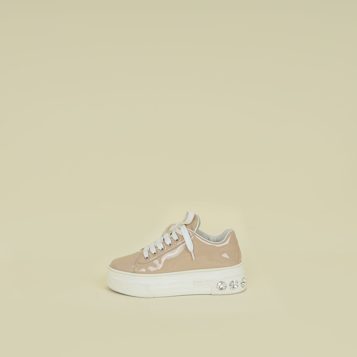 Miu Miu Beige Platform w/Crystal Lace Up Sneakers 35