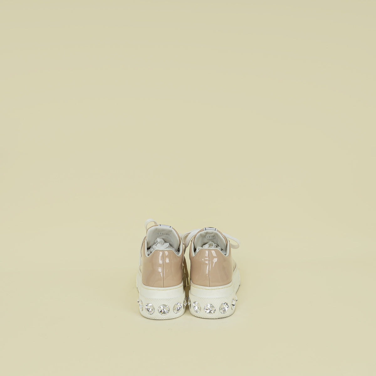 Miu Miu Beige Platform w/Crystal Lace Up Sneakers 35