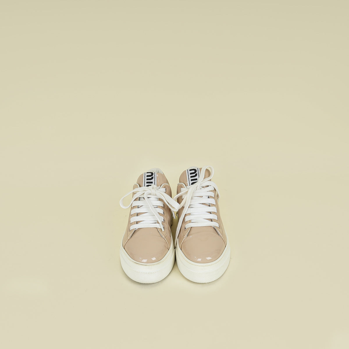 Miu Miu Beige Platform w/Crystal Lace Up Sneakers 35