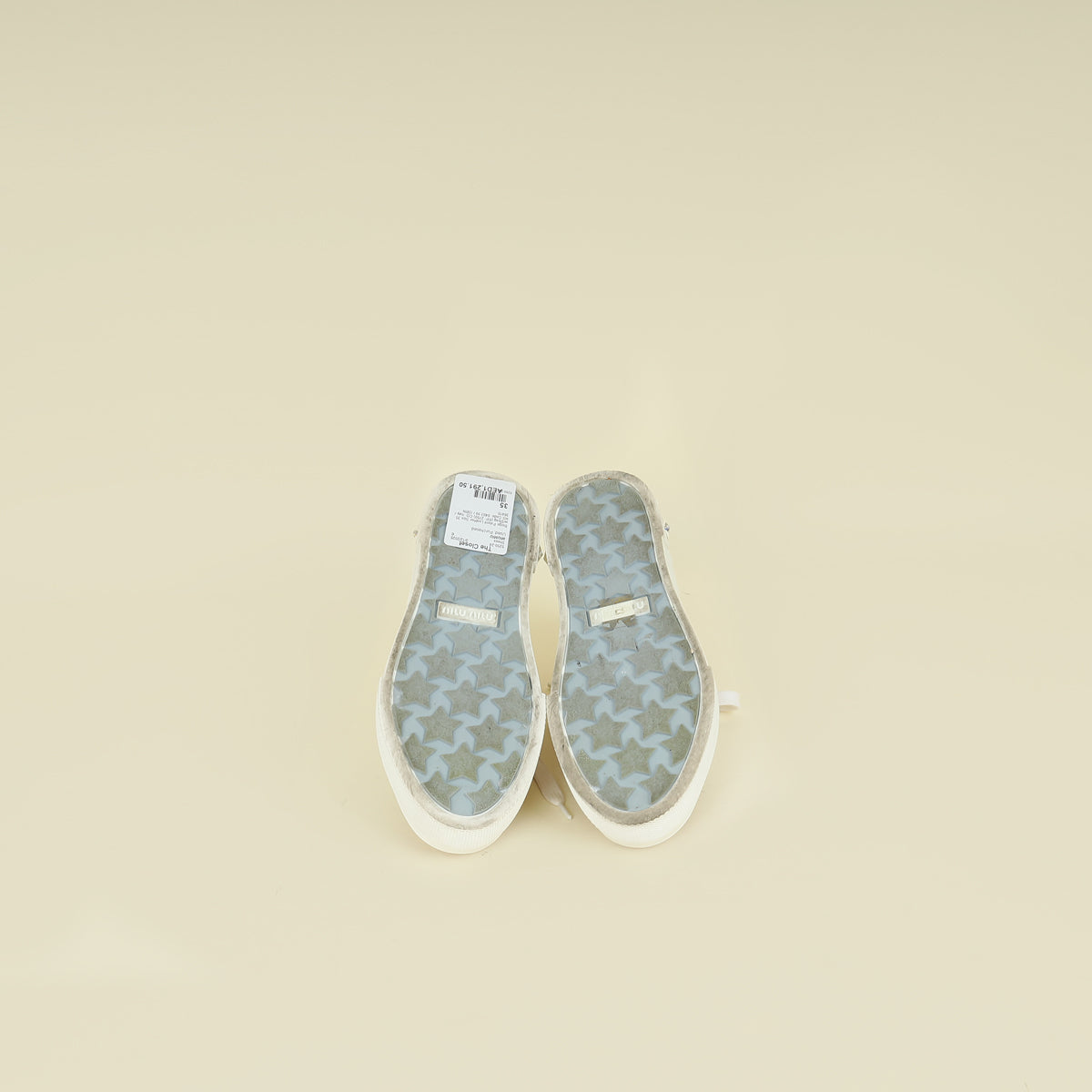 Miu Miu Beige Platform w/Crystal Lace Up Sneakers 35