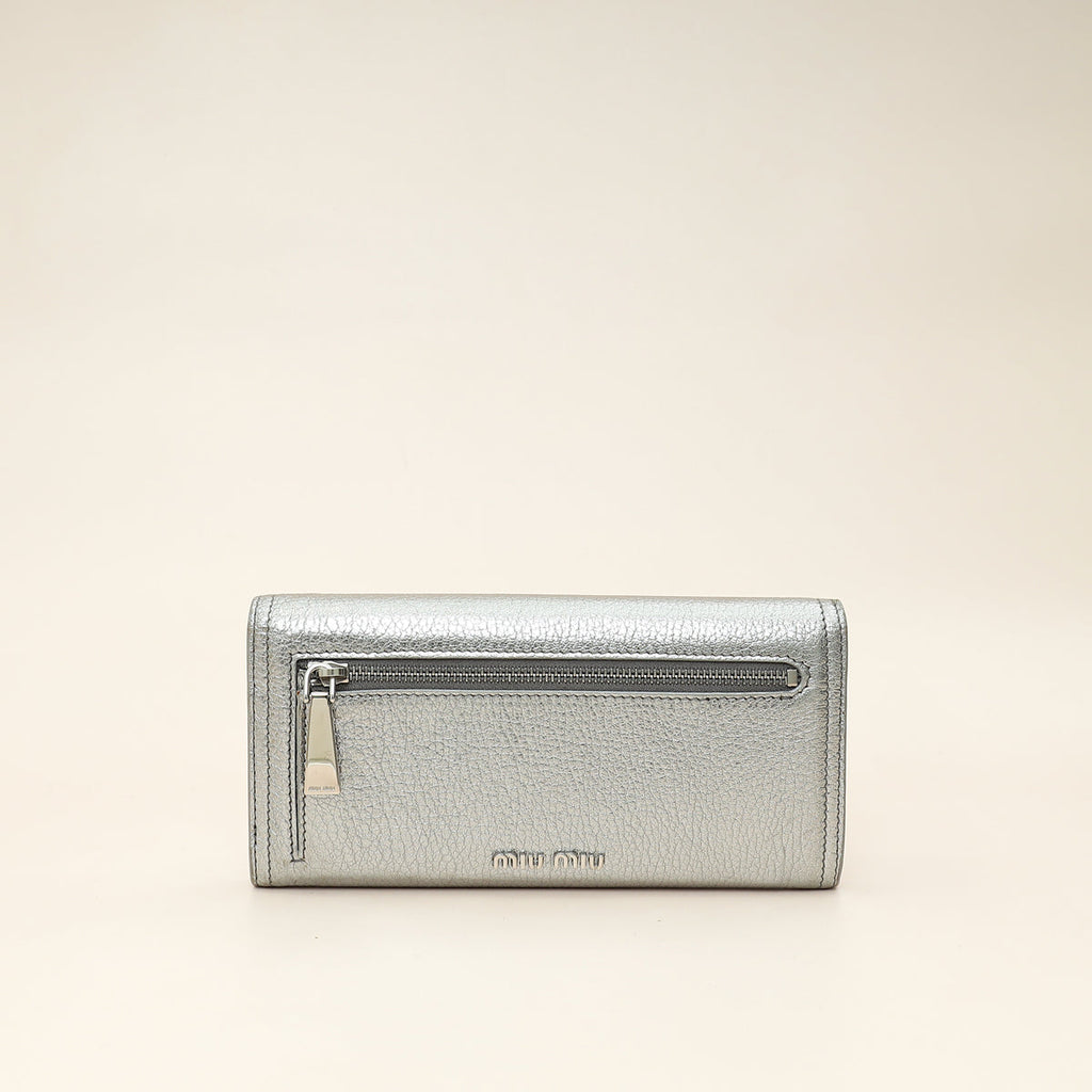 Miu Miu Metallic Silver Crystal Continental Wallet