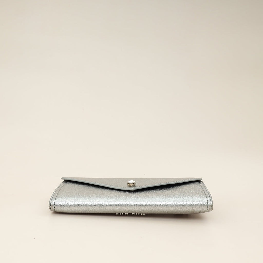Miu Miu Metallic Silver Crystal Continental Wallet
