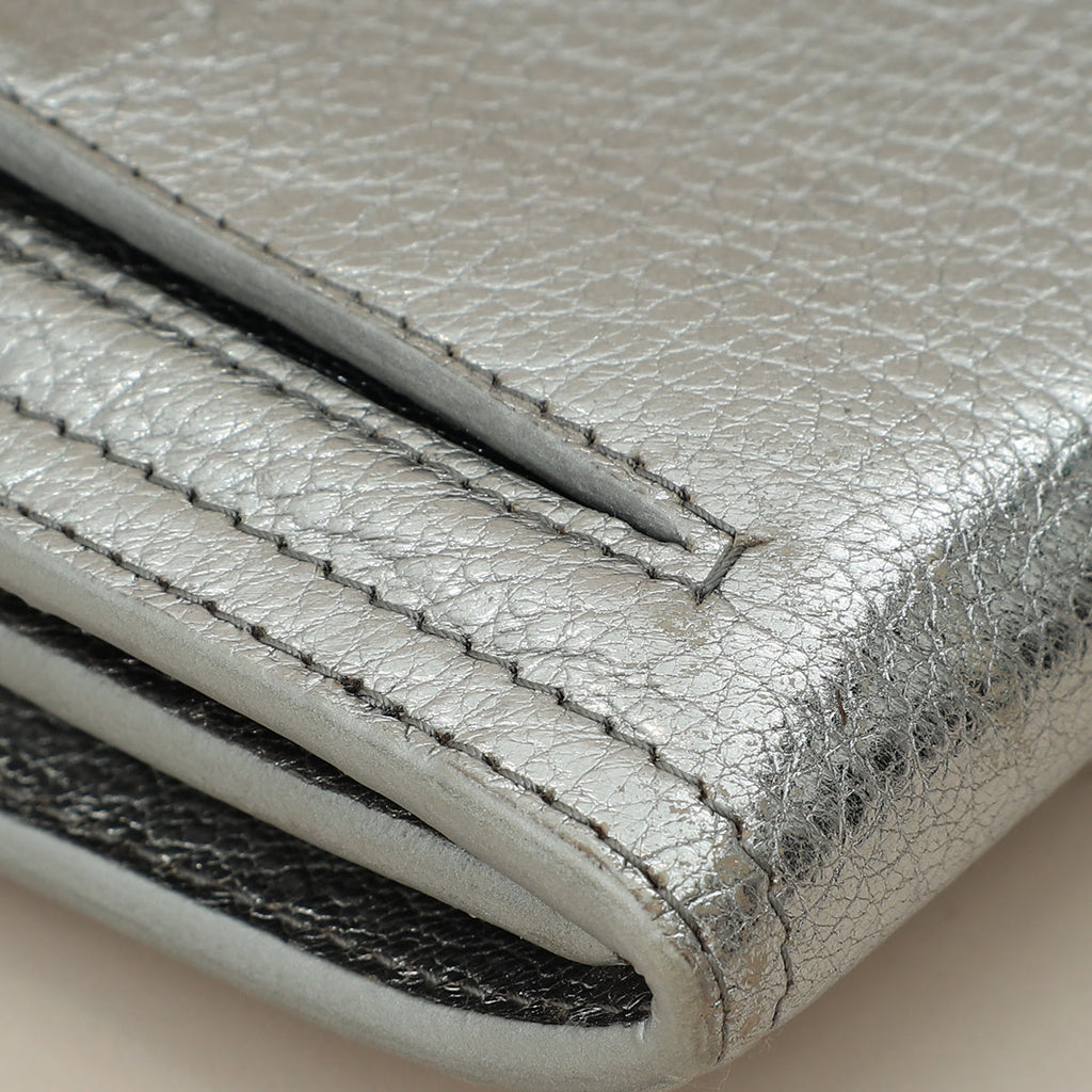 Miu Miu Metallic Silver Crystal Continental Wallet