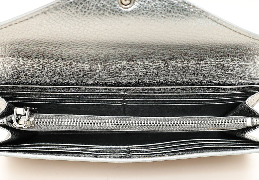 Miu Miu Metallic Silver Crystal Continental Wallet