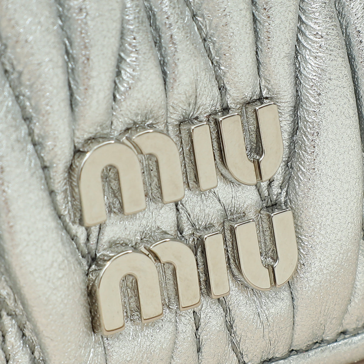 Miu Miu Metallic Silver Matelassé Nappa Card Holder