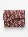 Christian Dior Saddle Card Holder Burgundy Canvas