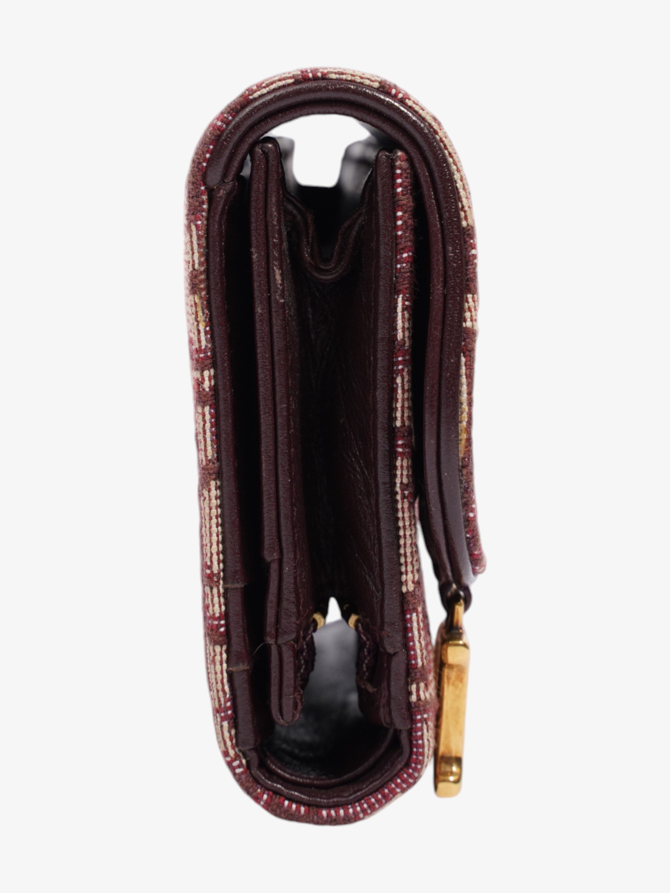Christian Dior Saddle Card Holder Burgundy Canvas