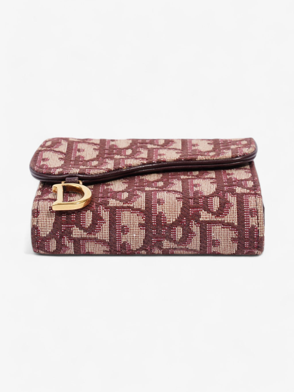 Christian Dior Saddle Card Holder Burgundy Canvas