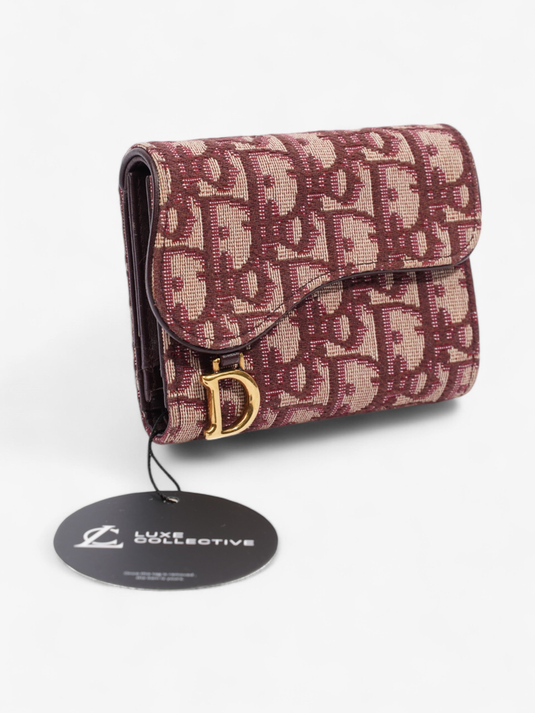 Christian Dior Saddle Card Holder Burgundy Canvas