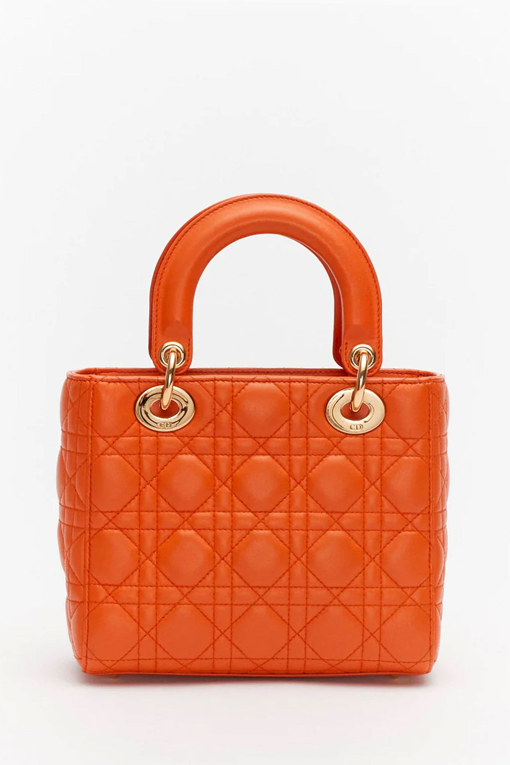 Christian Dior Limited Edition Orange Lambskin Small Lady Dior Top Handle
