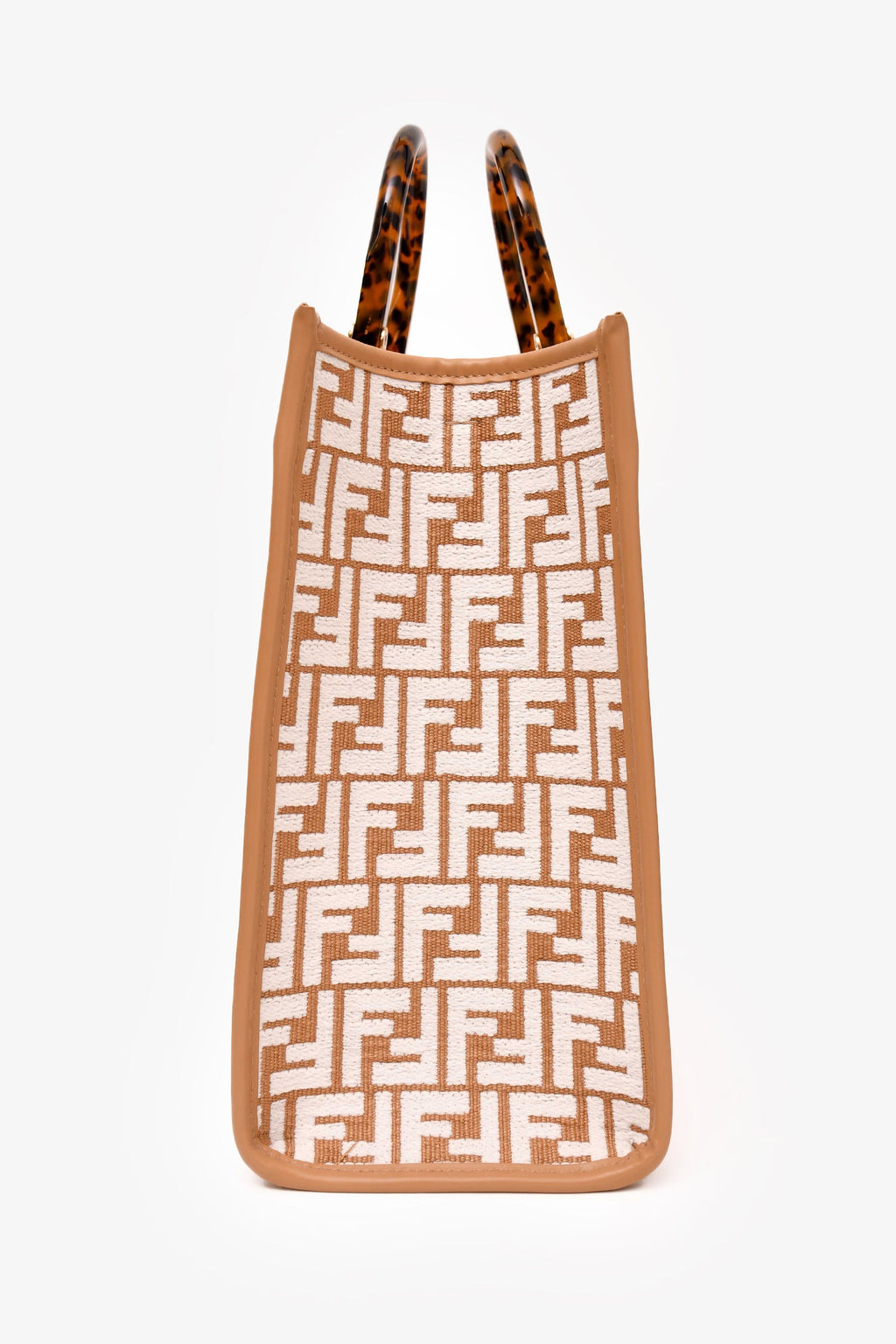 Fendi Brown/White Leather/Canvas FF Zucca Sunshine Shopping Tote With Strap