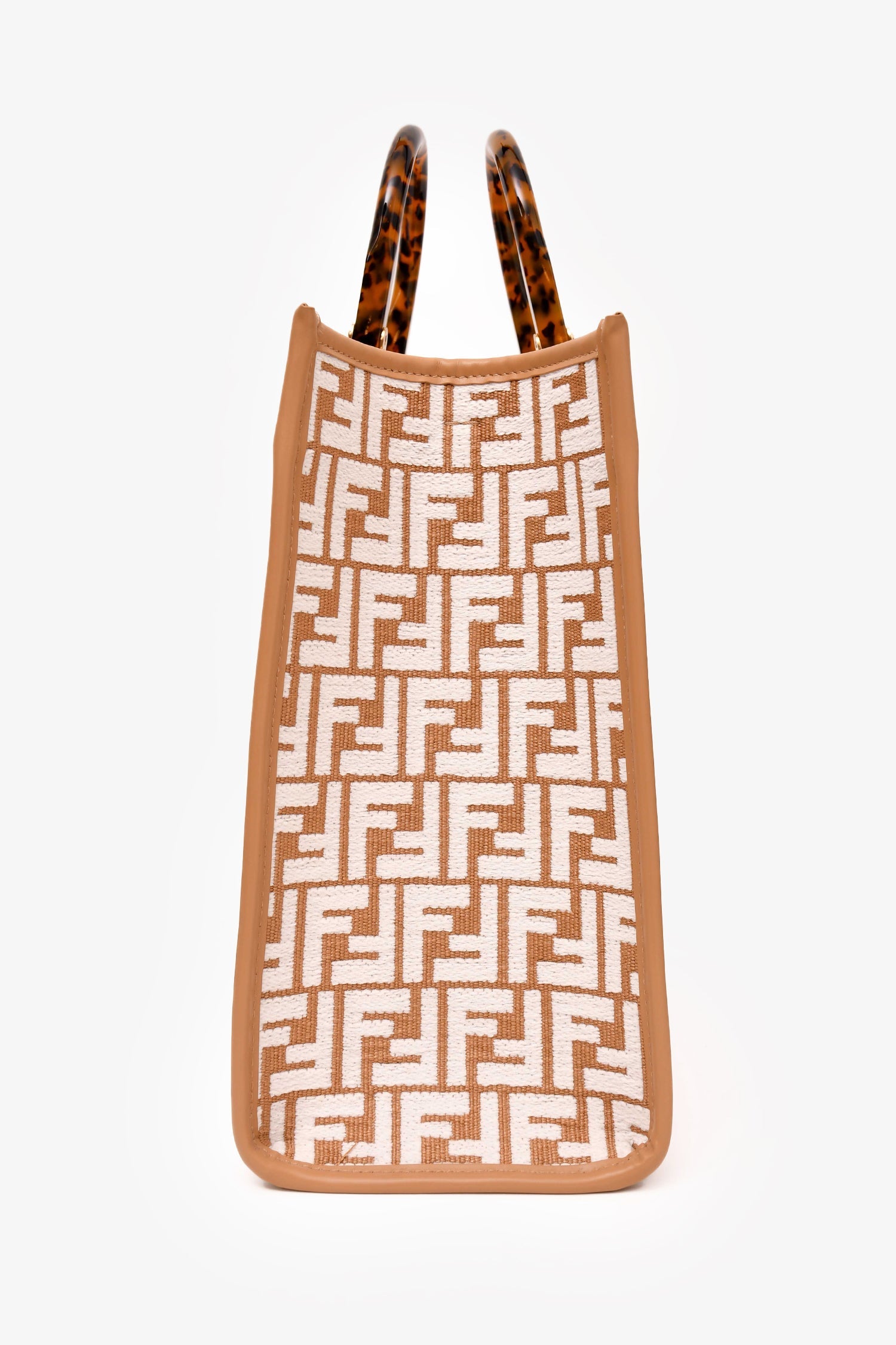 Fendi Brown/White Leather/Canvas FF Zucca Sunshine Shopping Tote With Strap