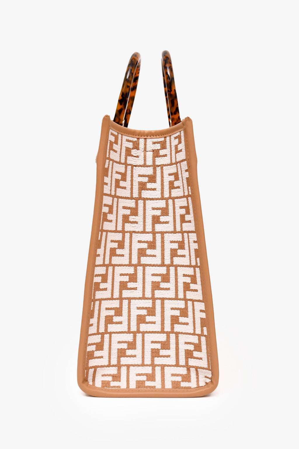 Fendi Brown/White Leather/Canvas FF Zucca Sunshine Shopping Tote With Strap