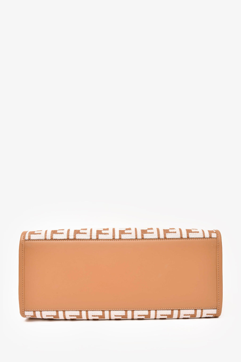 Fendi Brown/White Leather/Canvas FF Zucca Sunshine Shopping Tote With Strap