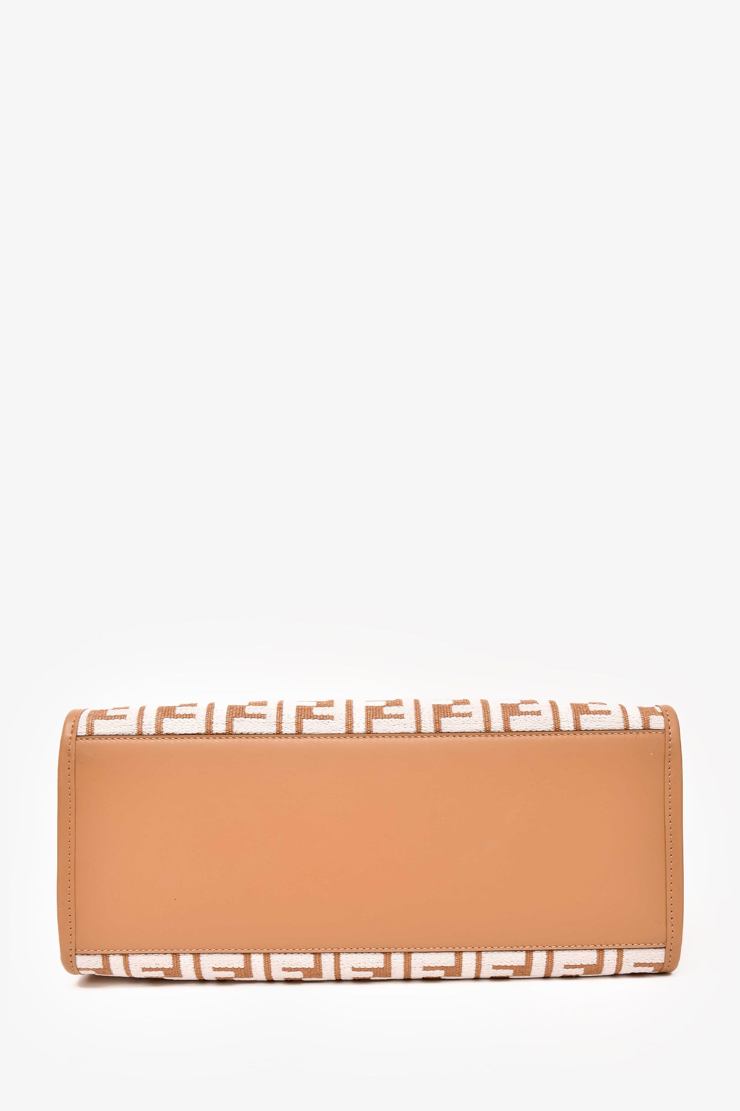 Fendi Brown/White Leather/Canvas FF Zucca Sunshine Shopping Tote With Strap