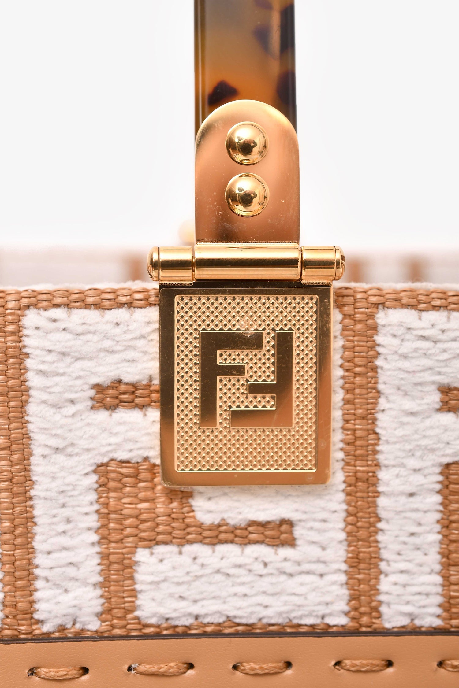 Fendi Brown/White Leather/Canvas FF Zucca Sunshine Shopping Tote With Strap