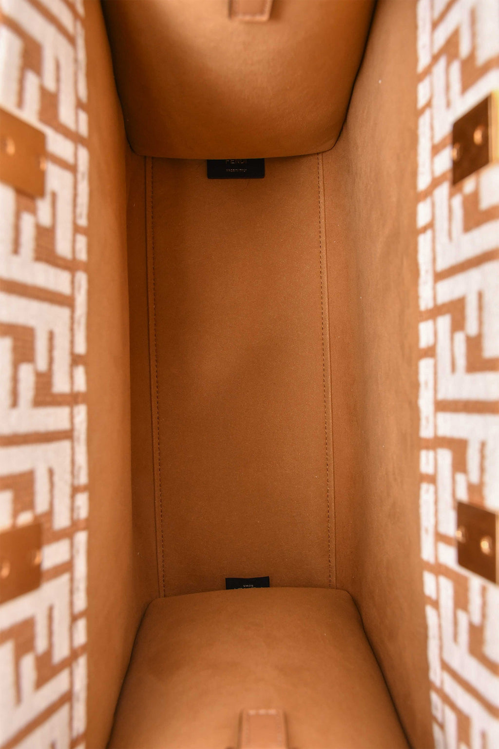 Fendi Brown/White Leather/Canvas FF Zucca Sunshine Shopping Tote With Strap