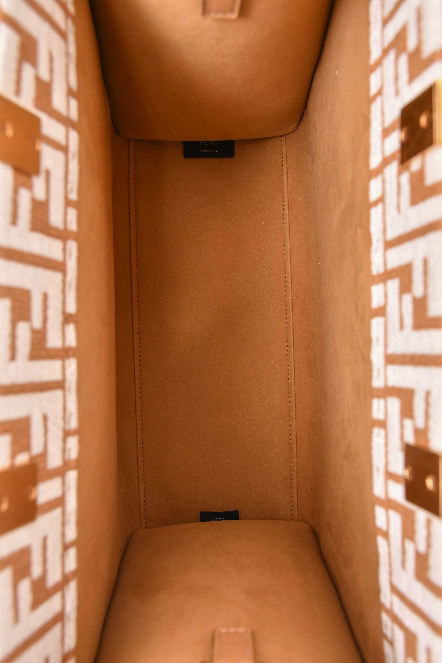 Fendi Brown/White Leather/Canvas FF Zucca Sunshine Shopping Tote With Strap