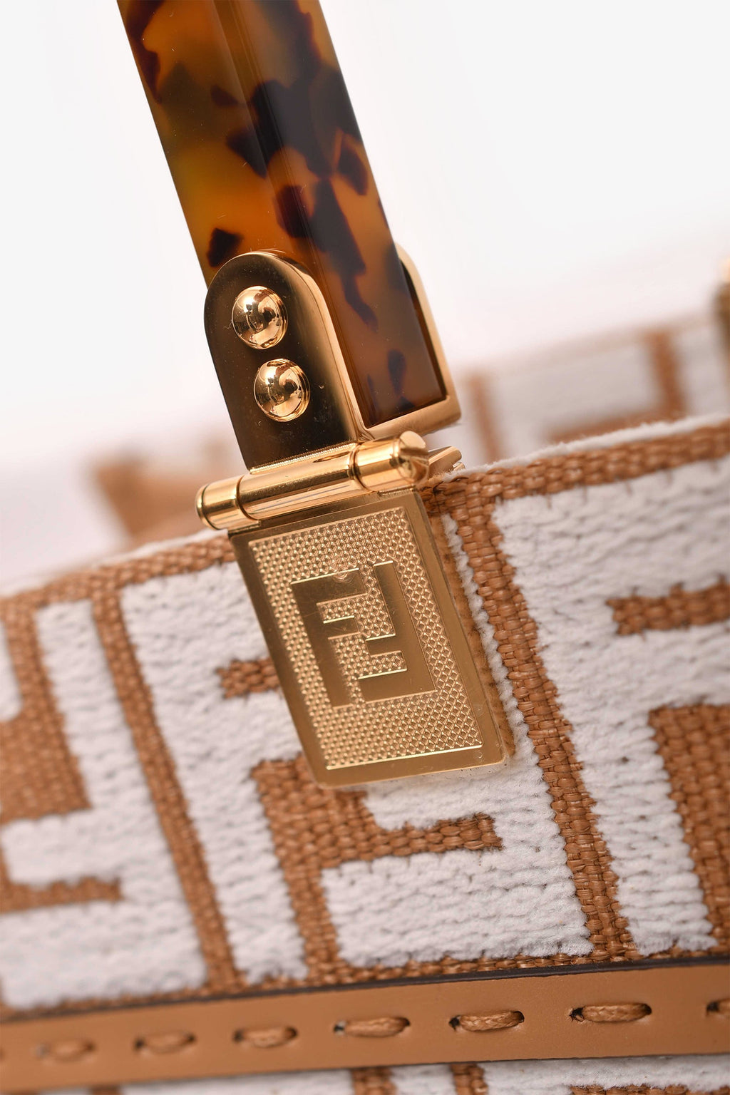Fendi Brown/White Leather/Canvas FF Zucca Sunshine Shopping Tote With Strap
