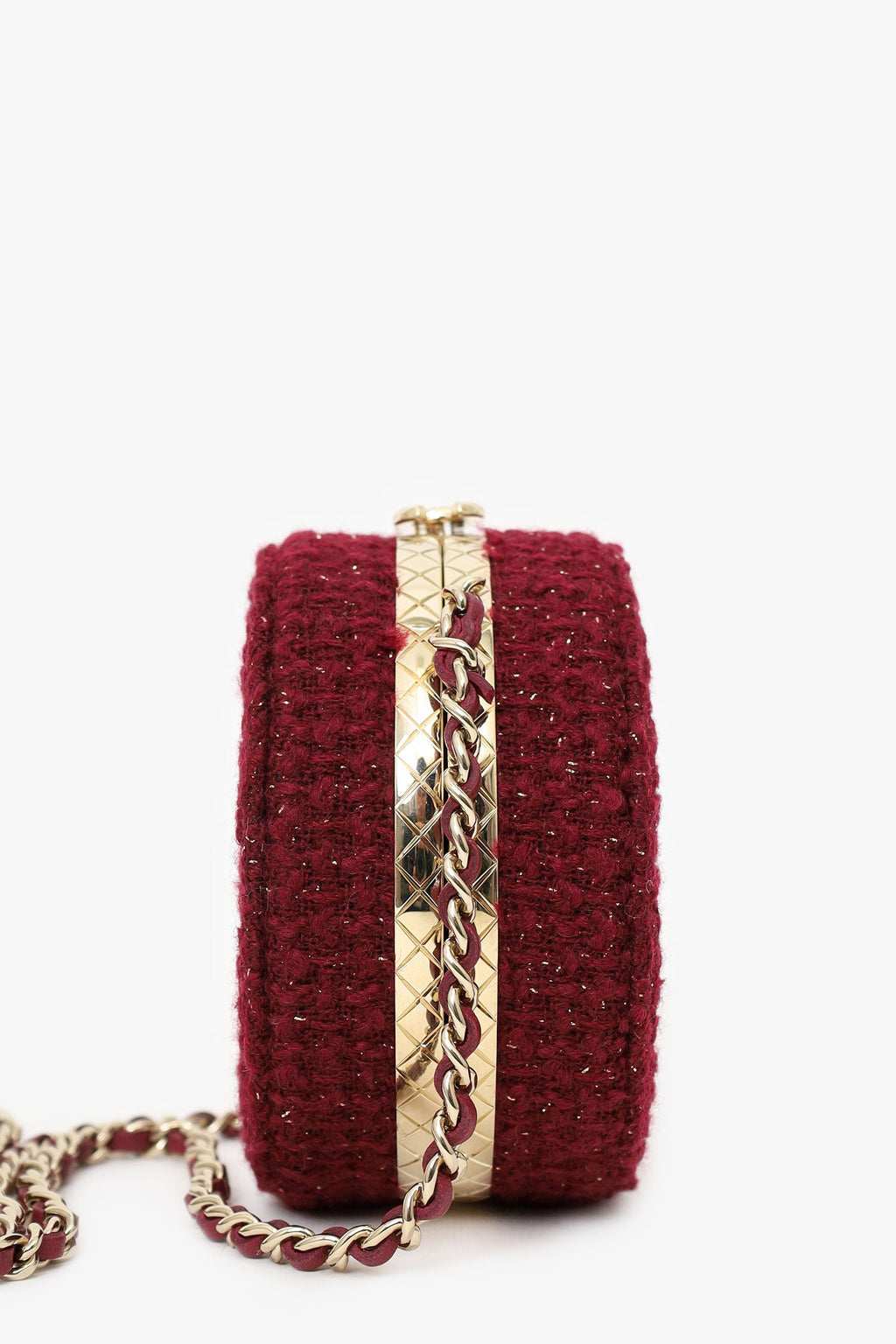 Chanel™ 2022 Burgundy Tweed Vanity Clutch on Chain