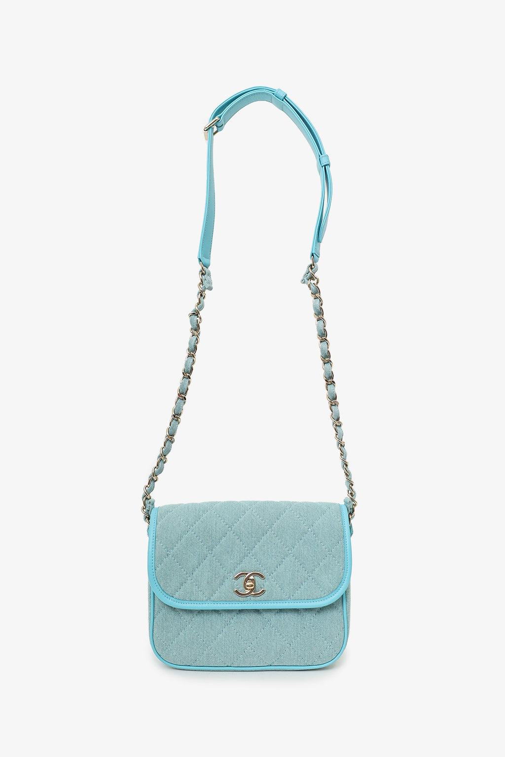 Chanel™ 2021 Blue Denim Quilted CC Small Messenger Flap Bag