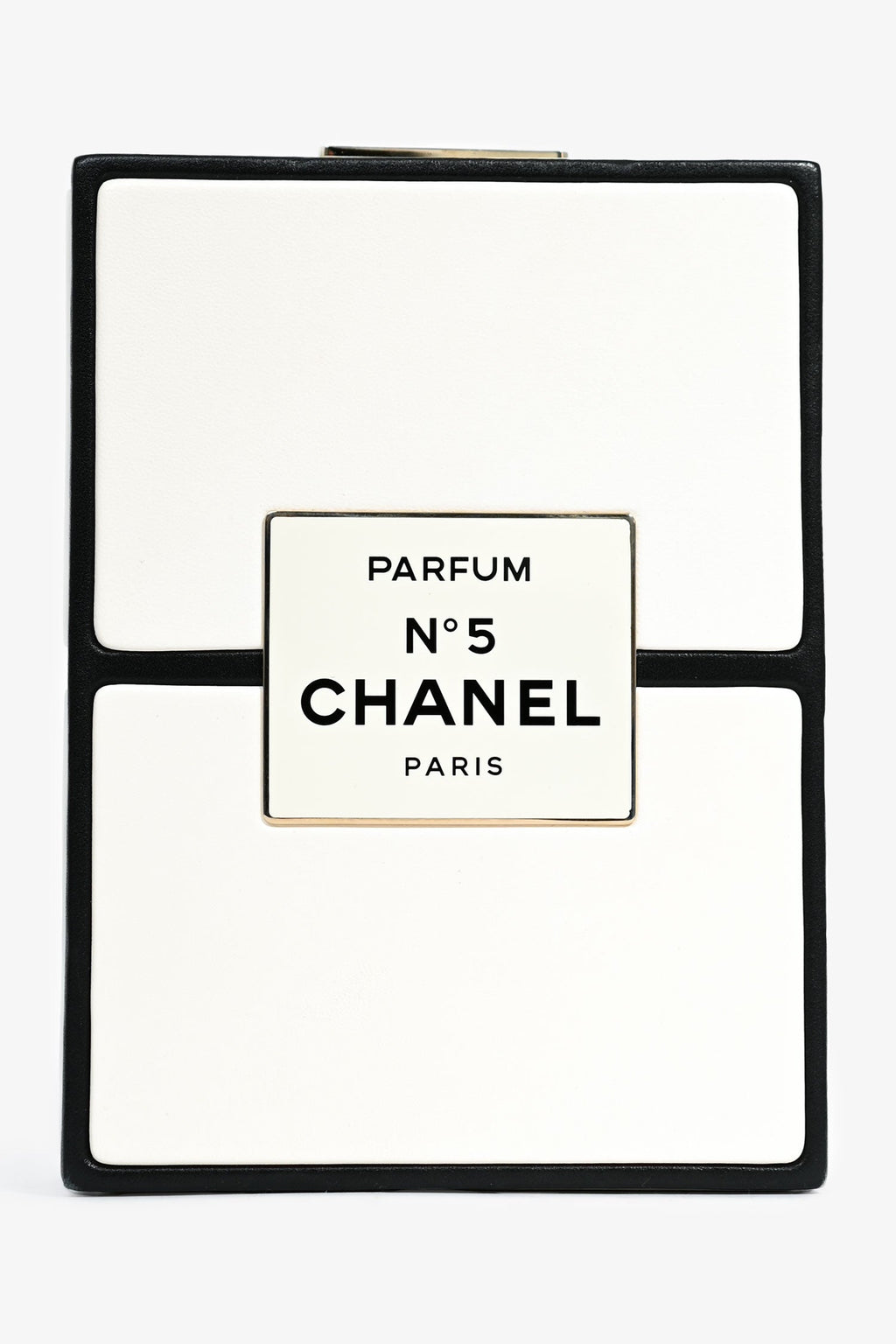 Chanel™ Black/White Leather No. 5 Perfume Clutch Evening Clutch