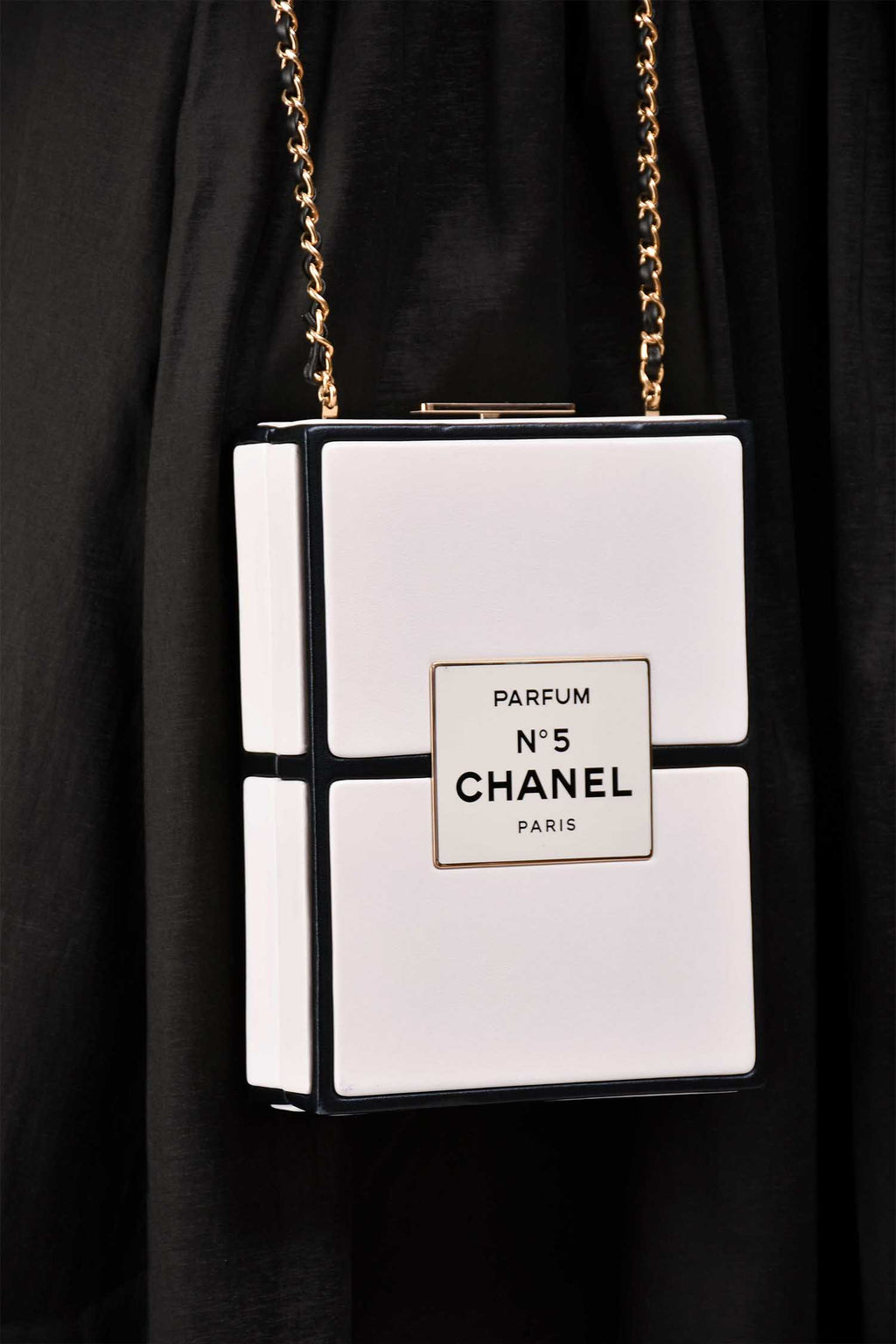 Chanel™ Black/White Leather No. 5 Perfume Clutch Evening Clutch