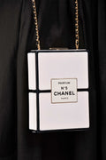 Chanel™ Black/White Leather No. 5 Perfume Clutch Evening Clutch