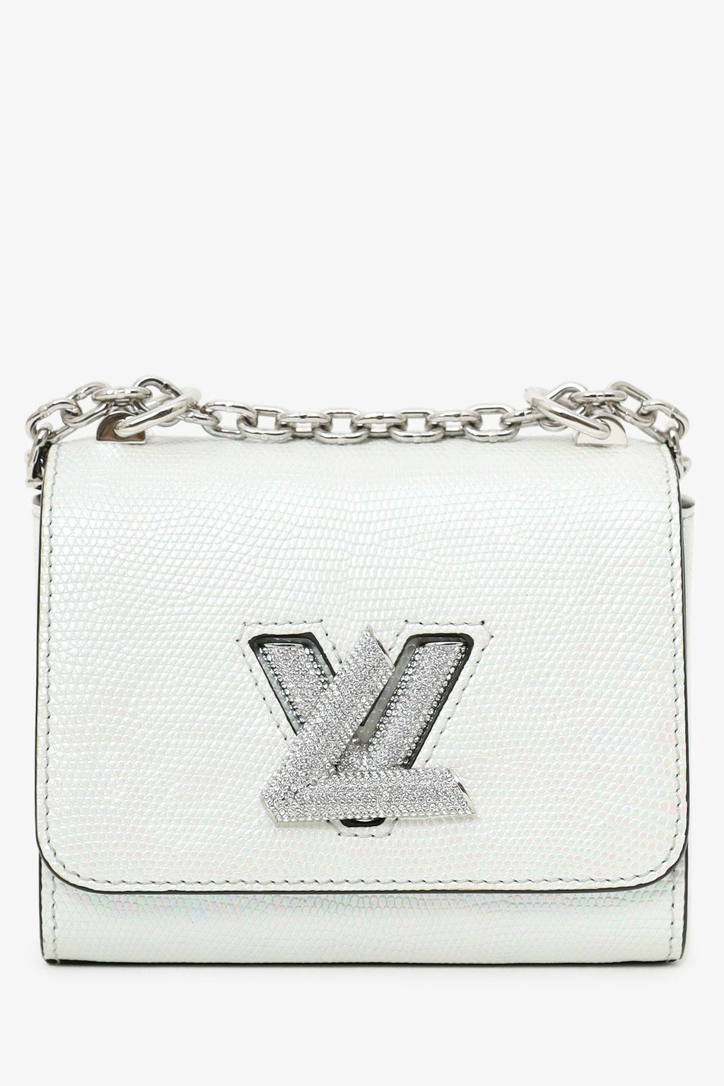 Louis Vuitton 2020 White Iridescent Karung Leather Twist Mini With Crystal Buckle