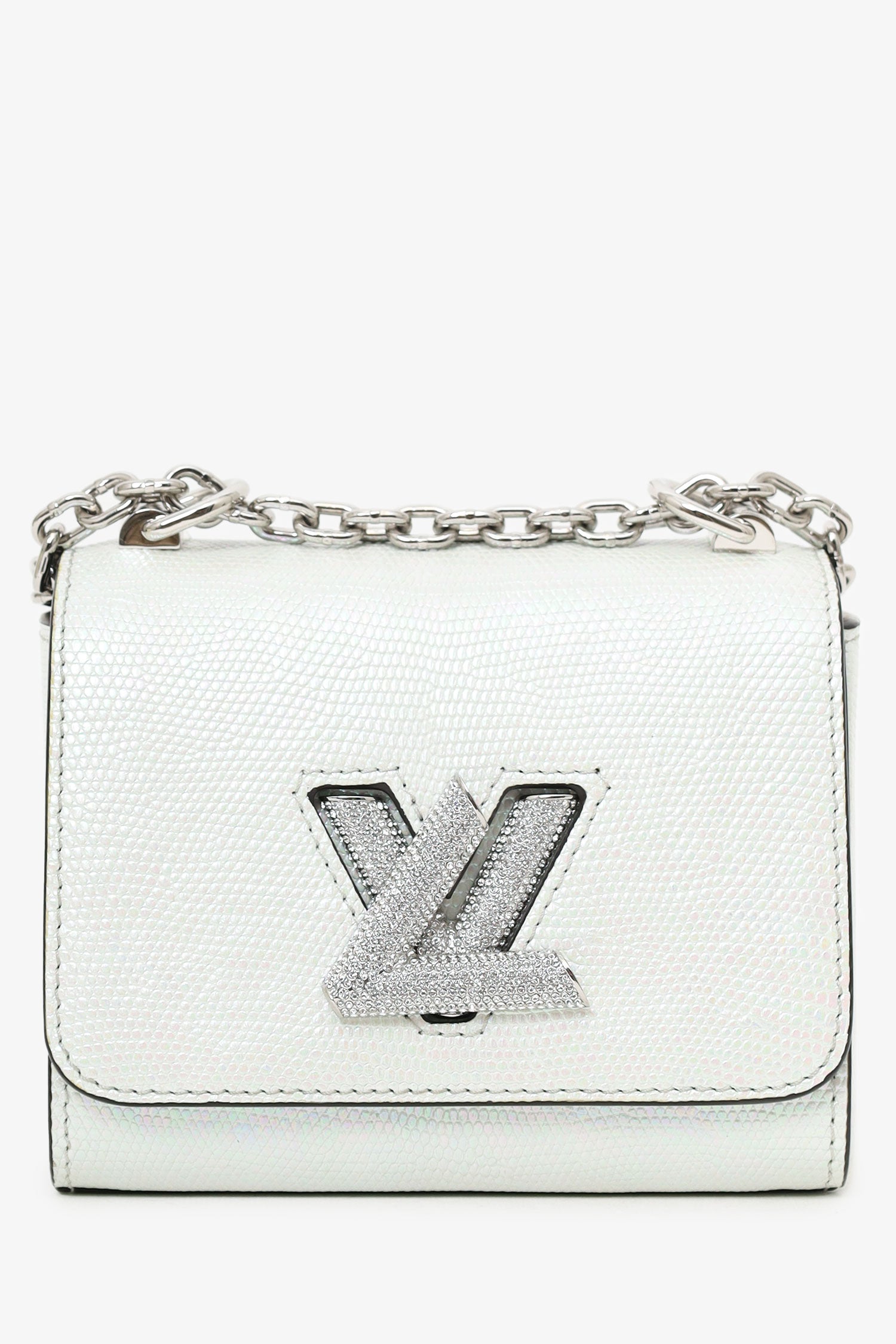 Louis Vuitton 2020 White Iridescent Karung Leather Twist Mini With Crystal Buckle