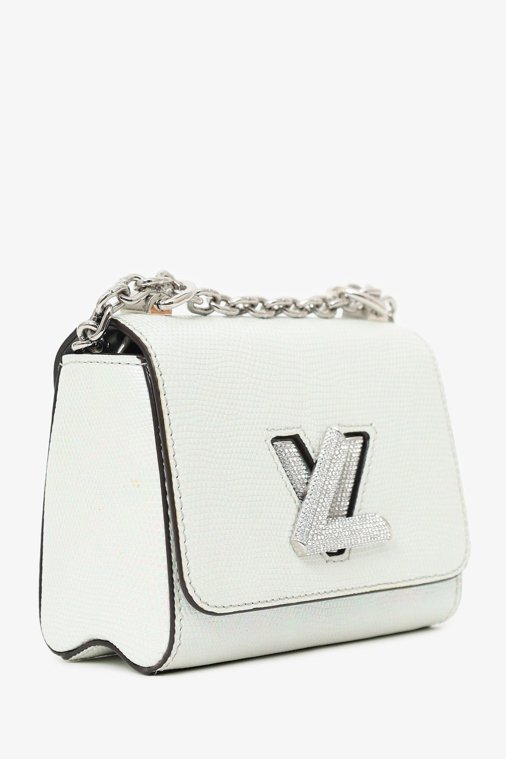 Louis Vuitton 2020 White Iridescent Karung Leather Twist Mini With Crystal Buckle