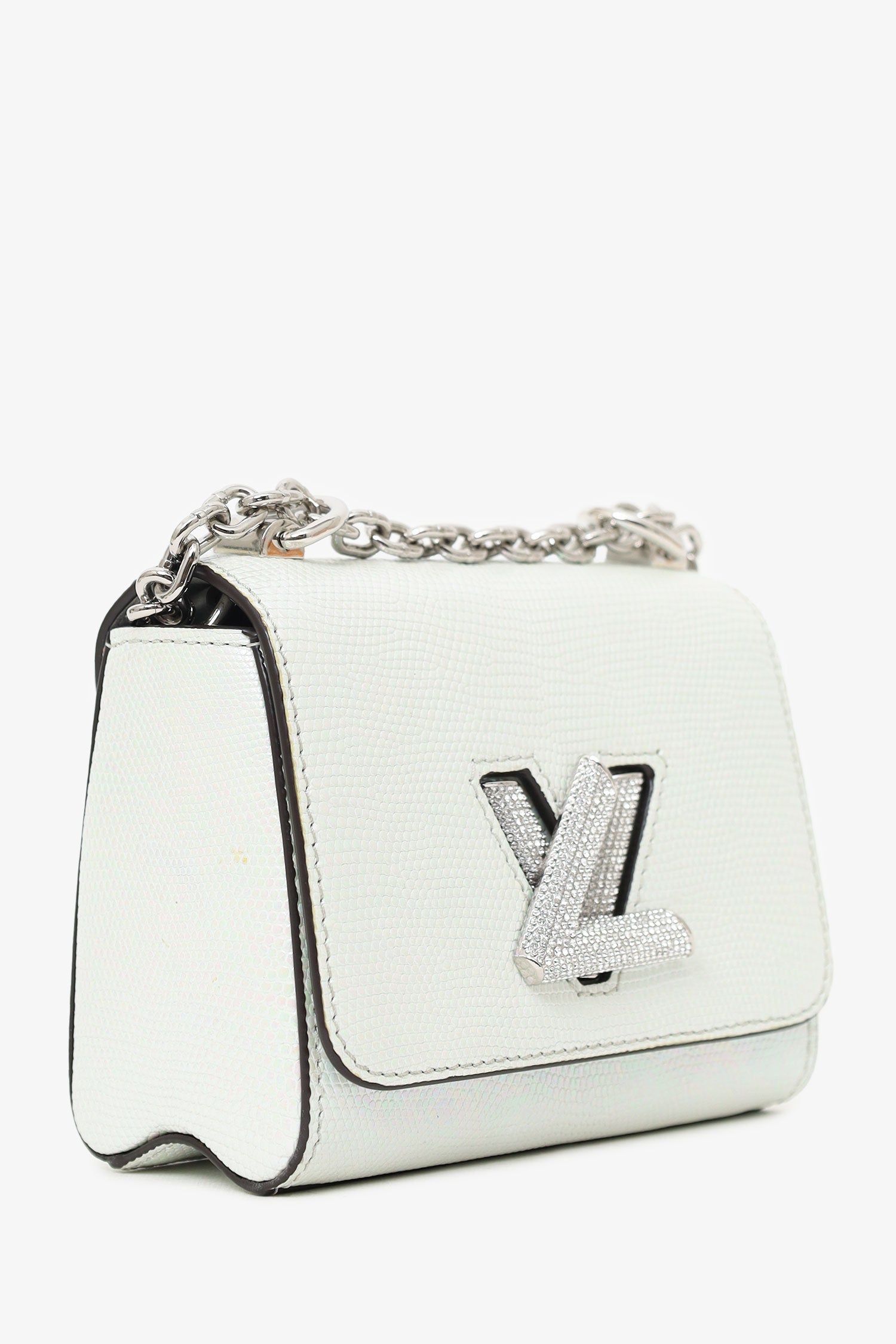 Louis Vuitton 2020 White Iridescent Karung Leather Twist Mini With Crystal Buckle
