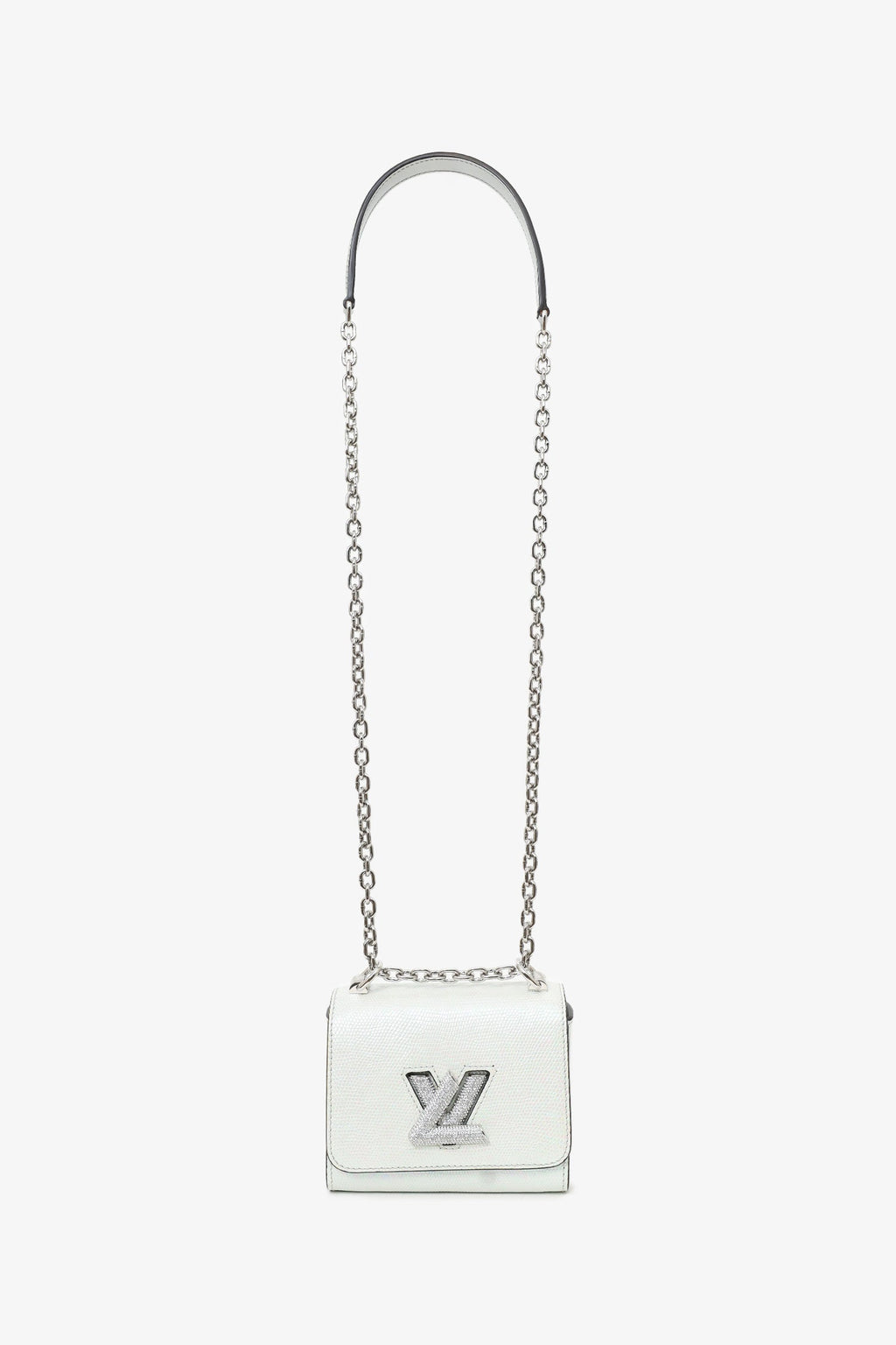 Louis Vuitton 2020 White Iridescent Karung Leather Twist Mini With Crystal Buckle