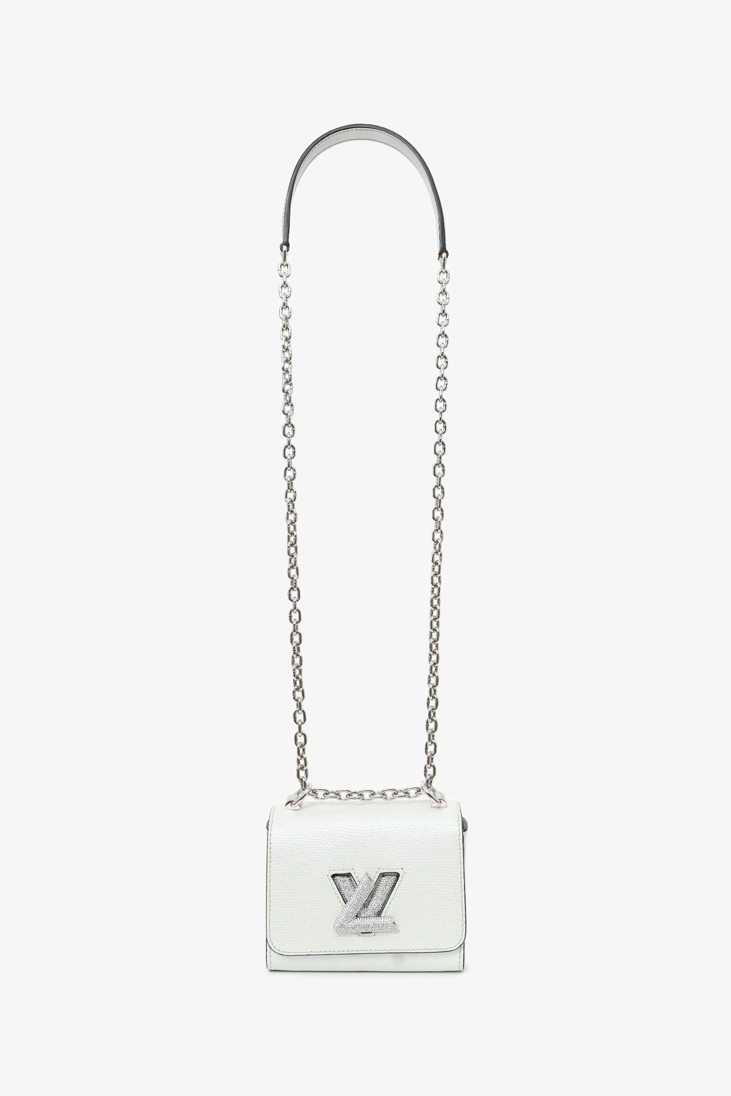 Louis Vuitton 2020 White Iridescent Karung Leather Twist Mini With Crystal Buckle